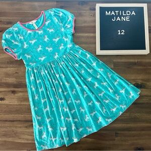 Matilda Jane Wonderment Unicorn Daydream Dress 12 Green Pink Knit Short Sleeve